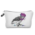 Detail view of travel cosmetic bag with cute owl flower crown print, durable zipper. - Owl with Wreath and Glasses Style (hz0568)