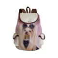 Canvas backpack featuring a cute Yorkshire terrier dog print, brown straps and pockets. - Style 26 (sj8729)