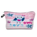 Cute owl print travel cosmetic bag, multifunctional makeup storage pouch for daily use. - Pink Background Blue Owl Style (hz0877)