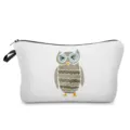 Portable white cosmetic bag with cute cartoon owl print, ideal for travel and daily storage. - Cartoon Owl with Glasses (hz1204)