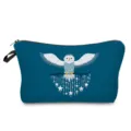 Blue owl printed cosmetic bag, multi-functional travel makeup storage pouch with zipper. - Dark Blue Starry Sky Owl (hz1206)