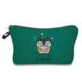 Green cosmetic pouch with cute owl print and zipper closure for travel and daily storage makeup bag. - Dark Green Cartoon Owl (hz1209)