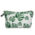 Monstera tropical leaf print cosmetic bag, waterproof travel makeup pouch with black zipper. - Cyan Tropical Leaf (303-7)