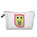 Portable travel cosmetic bag with cute owl print, canvas makeup pouch for daily use and travel. - Colorful Owl Print (hz1212) / White
