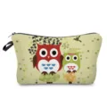 Detailed close-up view of the cute cartoon owl printed cosmetic bag zipper closure fabric. - Mushroom Leaf Owl Print (hzCB098) / Light Yellow