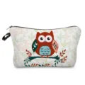 Close-up detail of the cute owl print makeup pouch, showing fabric texture and zipper design. - Branch and Leaf Owl (hzCB099) / White