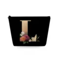 Zwarte cosmetische tas met bloemletter L print draagbare kleine make-up etui voor dagelijks gebruik - Hoofdletter L Stijl
