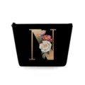 Zwarte cosmetische tas met gouden letter N bloemen make-up etui stijlvolle reisetui - Hoofdletter N Stijl