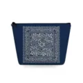 Detailansicht der blauen Kosmetiktasche mit Kleeblattmuster, tragbare Make-up-Tasche mit Reißverschluss. - Geometrischer Blumen Klee Stil (sn3580)
