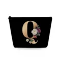 Zwarte cosmetische tas met bloemletter Q, draagbaar klein make-up tasje voor lippenstift. - Hoofdletter Q Stijl