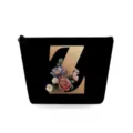 Zwarte cosmetische tas detail met bloemenletter Z, kleine draagbare make-up organizer tas. - Hoofdletter Z Stijl