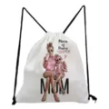 Custom mother daughter print drawstring bag casual travel portable storage canvas backpack gym sack - Fashion Drink Mother Daughter Style (sk3018)