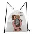Cute mother and child print drawstring backpack, versatile canvas travel storage bag for daily use. - Mom Life Hug Style (sk3019)