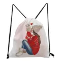 Cute mother daughter print drawstring bag travel casual storage backpack lightweight gym sack - Winter Mother Daughter Style (sk3020)