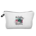 Detailed close-up of white cosmetic storage pouch featuring vintage camera watercolor graphic. - Watercolor Camera Slogan Style (hz5064)