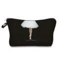Bolsa de maquillaje negra con elegante ilustración de bailarina, perfecta para viajar. - Silueta de Zapatillas de Ballet (hz5234)