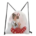 Detailed view of the cute mother and daughter print drawstring backpack, casual storage bag. - Christmas Reindeer Antlers Mother and Daughter Style (sk3031)