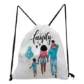 Casual family print drawstring backpack, portable travel storage bag for daily use. - Family Back View with Balloons Style (sk3033)