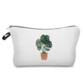 Kulturbeutel mit Monstera-Pflanzenprint, weiße Kosmetiktasche aus Canvas mit Reißverschluss. - Frisch Monstera Illustration Stil (hz5075)