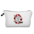 Detailansicht der weißen Kosmetiktasche mit Blumenkranzprint und Reißverschluss. - Bunter Kranz Frecher Englischer Stil (hz5078)