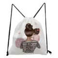 Close-up detail of the white drawstring backpack featuring a sweet mother-daughter print. - Best Mom Ever Back View (sk3036)