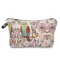 Close-up view of the cosmetic pouch showing detailed owl and floral print texture. - Vintage Floral Owl Print (hzCB103) / White