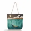Λεπτομέλεια τσάντας shopper από καμβά με καλλιτεχνική φάλαινα και ανθεκτικά χερούλια από σχοινί. - Στυλ Αφηρημένη Φάλαινα Ηλιοβασίλεμα (ms2157)