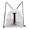 Custom letter floral drawstring backpack, minimalist white canvas gym sack for students daily use. - Letter I Style