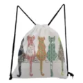 Linda mochila de cordón con estampado de gatos, bolso casual de tela para estudiantes. - Estilo de Gatos de Colores Vista Trasera (sk2754)