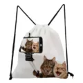Mochila con cordón de impresión de gato lindo bolso escolar de lona informal para estudiantes - Estilo de Gato Selfie (sk2755)