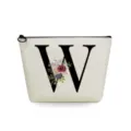 Canvas makeup bag with black letter W and vintage floral print for daily cosmetic storage. - Letter W Style