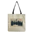 Canvas tote bag detail showing Japanese forest landscape art print and sturdy black handles. - Japanese Woodblock Landscape Print(hm3337)