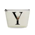 Canvas cosmetic storage bag with black letter Y print detail, compact and stylish zipper bag. - Letter Y Style