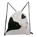 Sac à dos à cordon blanc avec imprimé chat noir et papillon mignon, sac d'école. - Style Chat Noir Papillon Blanc Cœur (sk2758)
