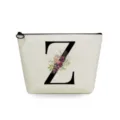 Canvas cosmetic bag with floral letter Z print, portable makeup pouch for women and girls daily use. - Letter Z Style