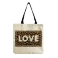 Reusable canvas tote shoulder bag with chic leopard print and LOVE letter graphic design. - Leopard Heart Letter Print(hm3341)