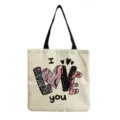 Canvas tote bag for women, casual shoulder bag with letter print, large capacity beach handbag. - Colorful Art Letter Heart Print(hm3342)