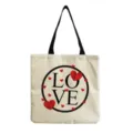 Canvas tote bag with love heart print and black handles for casual daily shopping use. - 3D Paper Art Heart Letter Print(hm3343)