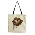Stylish canvas tote bag featuring a trendy leopard lips graphic design for daily casual use. - Leopard Red Lips Print(hm3352)