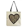 Canvas tote bag with stylish leopard print heart design, casual shoulder bag for women daily use. - Black Border Leopard Heart Print(hm3355)