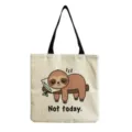 Canvas tote bag with cute sleeping sloth print casual shoulder bag for daily use and travel. - Sloth Sleeping Cartoon Letter Print(hm3358)