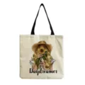 Canvas tote bag with sunflower illustration and daydreamer text, reusable beach shoulder bag. - Woman With Straw Hat Sunflower Print(hm3362)