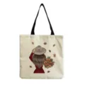 Canvas tote bag with autumn leaf girl print, casual reusable shoulder handbag for daily use. - Autumn Girl Falling Leaves Print(hm3363)