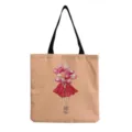 Canvas tote bag featuring a cute watercolor girl with heart balloons and sturdy black shoulder straps. - Heart Balloon Girl Illustration Print(hm3364)