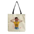Canvas shoulder bag reusable beach tote bag with fashion illustration letter print casual use - Fashion Illustration Letter Print(hm3366)