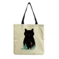 Close-up detail of the canvas tote bag featuring a cute black cat night landscape print. - Black Cat Night View Silhouette Print(hm4091)