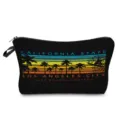 Schwarze Kosmetiktasche mit Vintage Kalifornien Sonnenuntergang und Palmen Print, Reiseetui. - Schwarz Vintage Kalifornien Stil (hz0778)