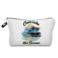 Tragbare Reise-Kosmetiktasche mit tropischem Palmen-Druck, weiße Make-up-Tasche Aufbewahrung. - Cancun Sommerlandschaft Stil (hz0781)