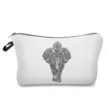Primo piano dettagliato della pochette per cosmetici con design mandala elefante in bianco e nero. - Elefante Mandala Nero (hz3514)
