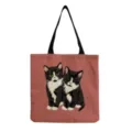 Cute cat print canvas tote bag, stylish shoulder bag for women, casual daily shopping handbag. - Tuxedo Cat Style (hm3541)